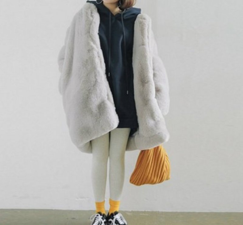 画像6: women'sFake fur warm coat フェイクファーノーカラーロングコート ジャケット　 (6)