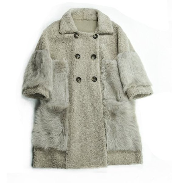 画像1: women'sTuscany double breasted  fur coat リアルトスカーナムートンファーコート ジャケット　 (1)