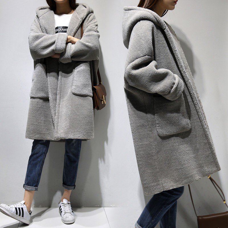 画像5: women's Lamb Wool Hooded Woolen casual Coat ラムウールフーディーロングコート ジャケット　 (5)
