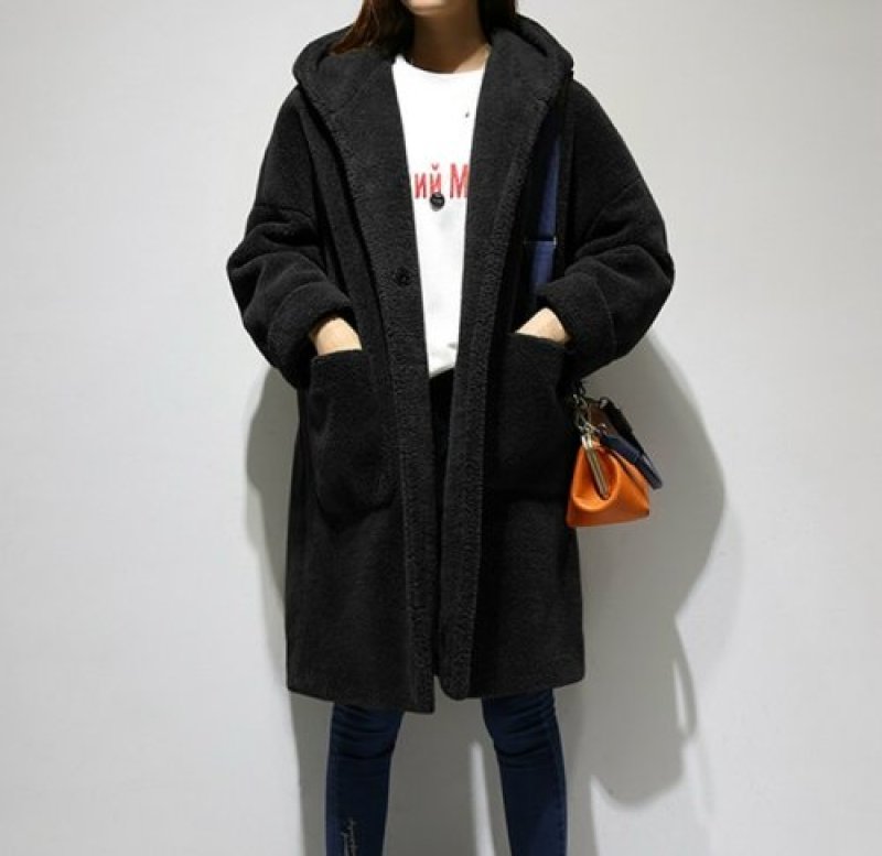 画像3: women's Lamb Wool Hooded Woolen casual Coat ラムウールフーディーロングコート ジャケット　 (3)