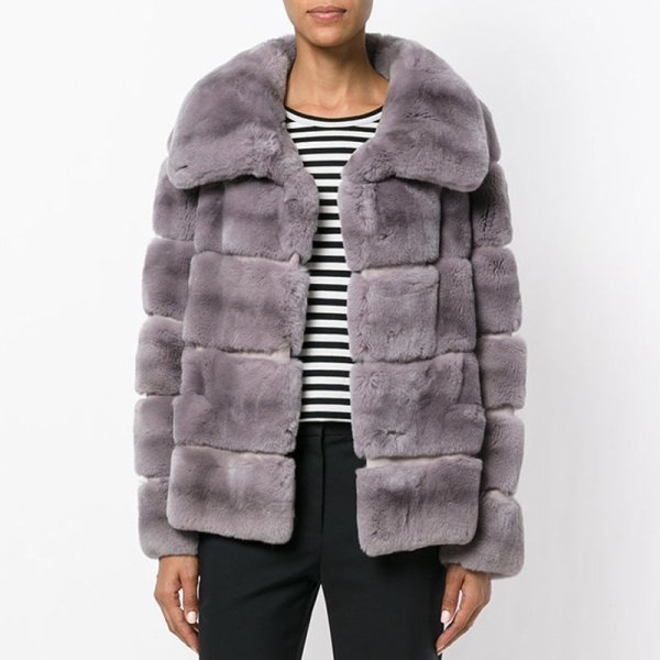 画像1: women'sFake fox fur knitted coat jacket フェイクフォックスファーモコモコハーフコート 　ジャケットプラスサイズあり　 (1)