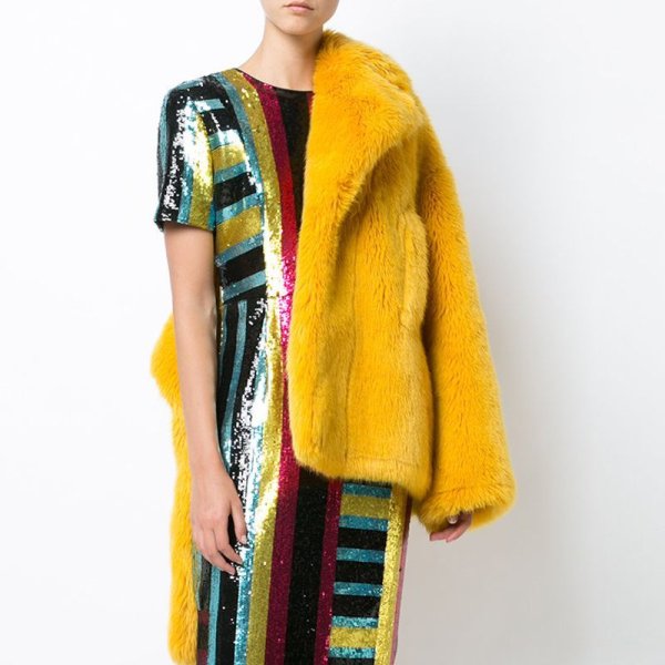 画像1: women'sFake fox fur Solid Color Elegent coatフェイクフォックスファーカラーハーフコート 　ジャケット (1)