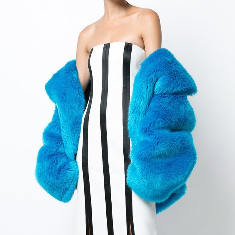 画像2: women'sFake fox fur Solid Color Elegent coatフェイクフォックスファーカラーハーフコート 　ジャケット (2)