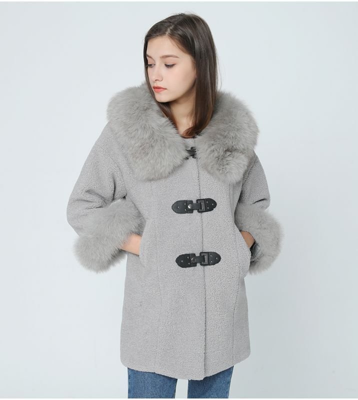 画像4: women's real fox fur loose overcoatJackets  coat リアルフォックスファー襟＆袖付きルーズスタイルコート　ジャケット (4)