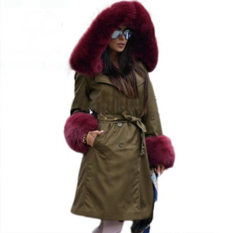 画像3: women's Real Fox Fur Hood Real Rex Rabbit Fur Lining Long Coatリアルフォックスファーフードファーロングコート (3)