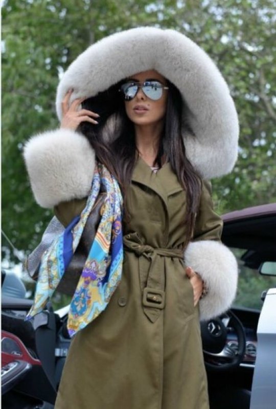 画像7: women's Real Fox Fur Hood Real Rex Rabbit Fur Lining Long Coatリアルフォックスファーフードファーロングコート (7)