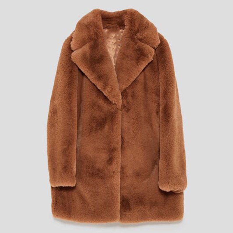 画像7: women's camel coat wool fur coat　フェイクファー　モコモコラペルコート (7)