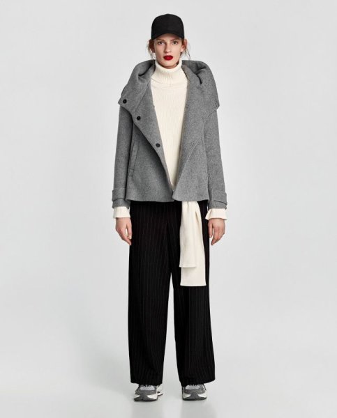 画像1: hooded woolen  jacket  coatフーディーシンプルジャケット コート (1)