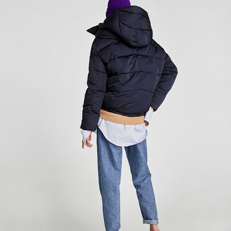 画像4: women's quilted black scarf decorative stitching short black bread Jacket blousonキルティングステッチ マフラーダウンジャケット　ブルゾンコート (4)