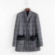 画像4: women's Jacket coat with fur attached to Glen checkファーがポイントのグレンチェックジャケットコート (4)