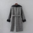 画像3: women's plaid plus long section with wool coatGlen check グレンチェック裏ボア付きロングコート (3)