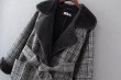 画像4: women's plaid plus long section with wool coatGlen check グレンチェック裏ボア付きロングコート (4)