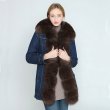 画像2: Real Fox Fur Collar& Trim Denim Long Jacket デニムジーンズロング丈 リアルフォックスファージャケットコート (2)