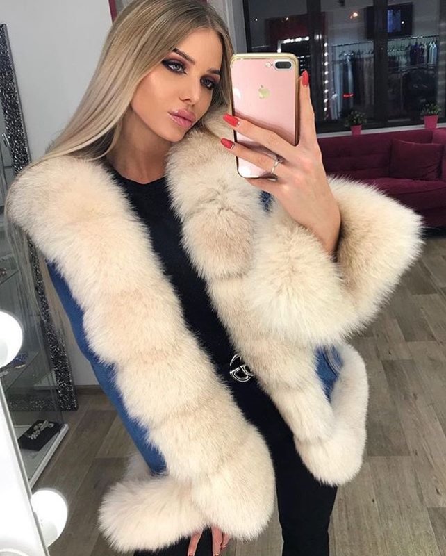 画像6: Real Fox Fur Collar& Trim Denim Short Jacket デニムジーンズショート丈 リアルフォックスファージャケットコート (6)