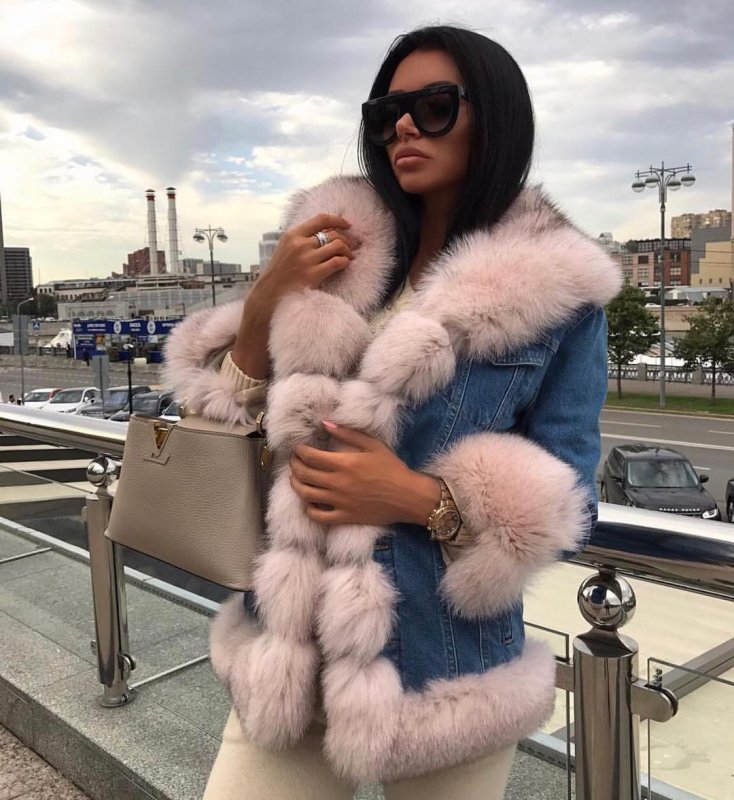 画像5: Real Fox Fur Collar& Trim Denim Short Jacket デニムジーンズショート丈 リアルフォックスファージャケットコート (5)