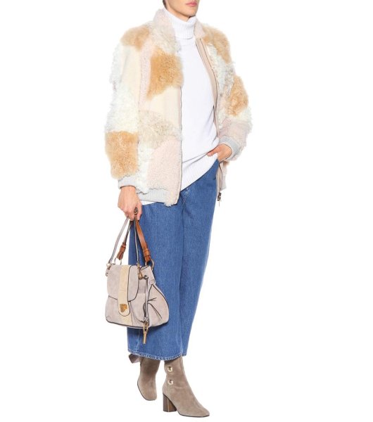 画像1: women's  Real Fur Spliced Jacket Fur coat リアルシープスキンパッチワークジャケット　ブルゾン　コート (1)