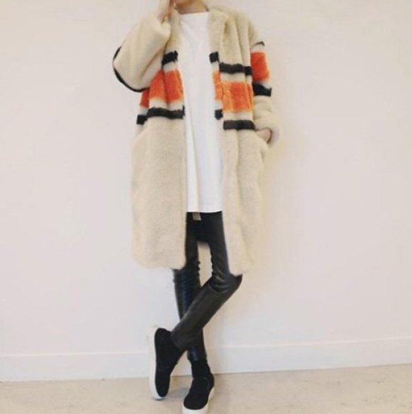 画像1: women's fake mink fur paragraph long  coat  jacketフェイクミンクファーノーカラーモコモコロング コート　 (1)