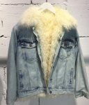 画像6: women's lambs fur liner denim jacket coat ラムモンゴリアンファーライナーファー付きデニムGジャン　ジャケット　コート (6)