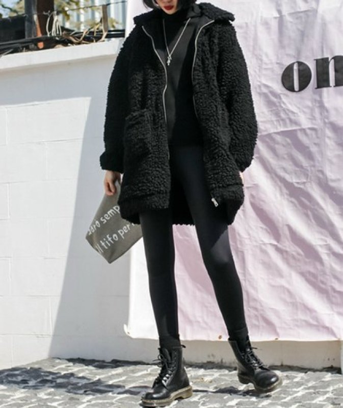 画像2: women's  loose thick lambskin zipper jacket coat ラムウールルーズフットジップジャケット  (2)