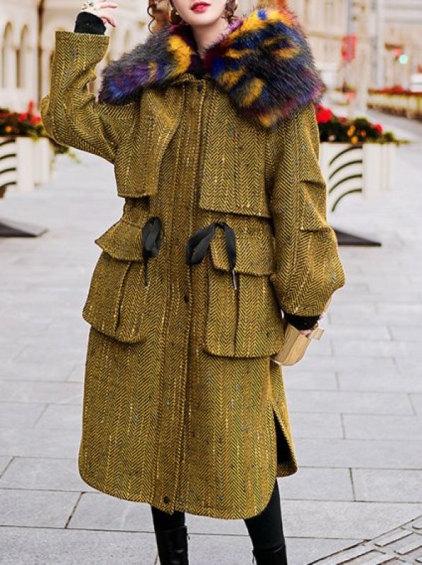 画像2: women's Fur collar Hoody long coat jacket  ファー付きフーディーロングコート ジャケット プラス大きなサイズあり (2)