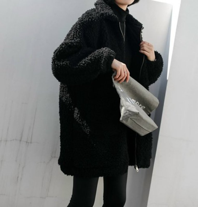 画像3: women's  loose thick lambskin zipper jacket coat ラムウールルーズフットジップジャケット  (3)