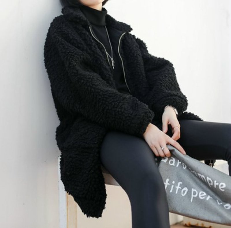 画像4: women's  loose thick lambskin zipper jacket coat ラムウールルーズフットジップジャケット  (4)