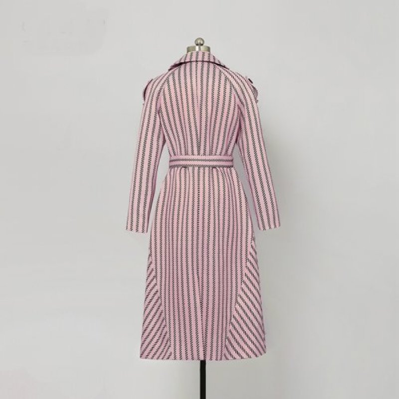 画像4: women's British wind retro Slim  long coat  ストライプスリムロングスプリングコート　ウインドブレーカー (4)