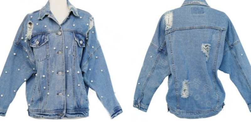 画像4: women's Damaged Denim G jacket with pear　パール付ダメージデニムGジャン　ジャケット (4)