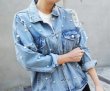 画像1: women's Damaged Denim G jacket with pear　パール付ダメージデニムGジャン　ジャケット (1)