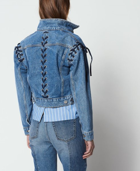 画像1: Bow Ribbon Denim Jacket リボンデニムGジャン ジャケット (1)