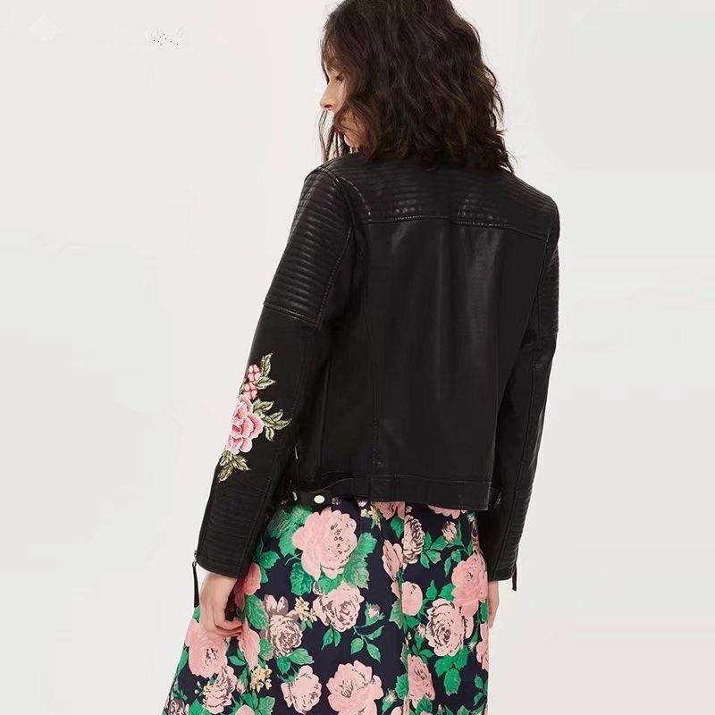 画像3: Unisex Faux Flower Riders Jacket　フェイクレザーフラワー花柄刺繍ライダースジャケット (3)