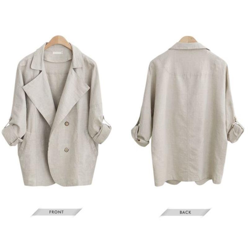 画像2: women's casual loose large size cotton and linen jacket リネンルーズジャケット (2)