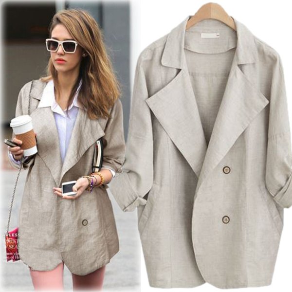 画像1: women's casual loose large size cotton and linen jacket リネンルーズジャケット (1)