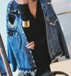 画像2: women'sloose beads beaded denim jacket   パール付ルーズダメージGジャケット　コート (2)