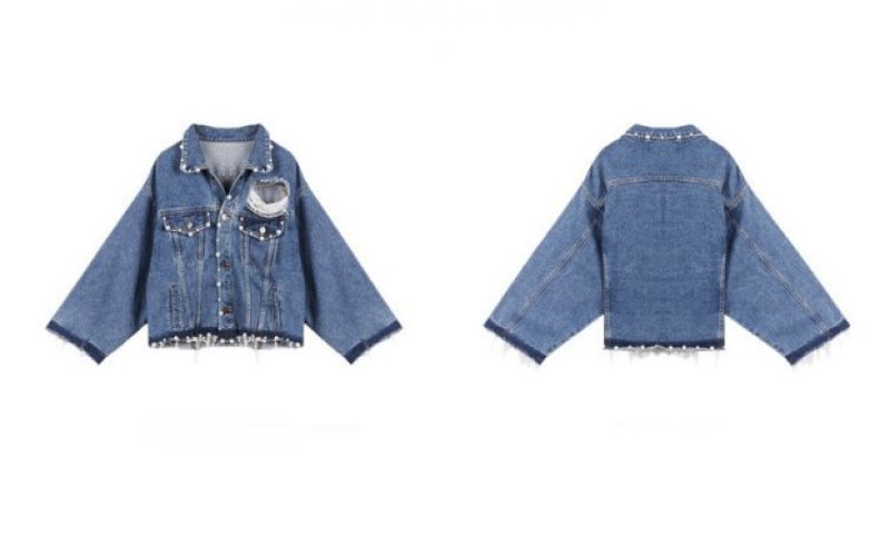 画像4: women'sloose beads beaded denim jacket   パール付ルーズダメージGジャケット　コート (4)