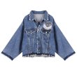 画像1: women'sloose beads beaded denim jacket   パール付ルーズダメージGジャケット　コート (1)