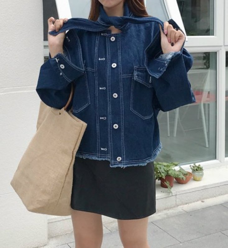 画像3: women's retro chic wind loose was thin lace bow tie jeans jacket  denim jacket  ボ―タイ付デニムジャケット　ブラウス (3)