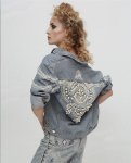 画像1: Pearl Denim Jeans Jacket パール真珠ストーン付デニムGジャン ジャケット (1)