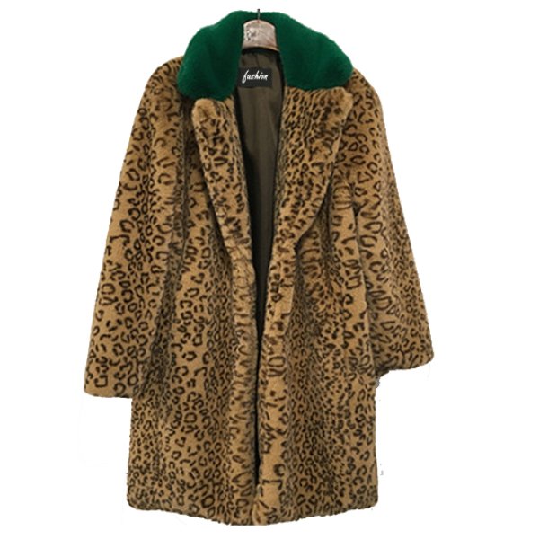 leopard Fake rabbit fur long coat モコモコフワフワフェイクラビット ...