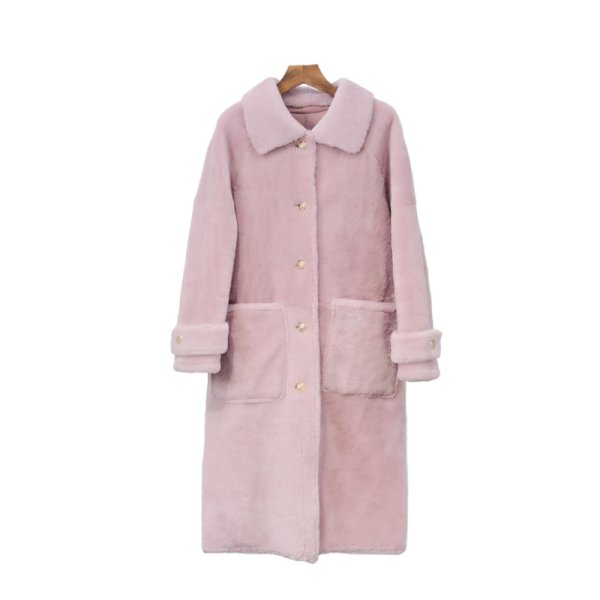 画像1: Women  Real sheep shearing long-sleeved coat Jacket  ベーシックリアルシープスキン ロングコート ジャケット (1)