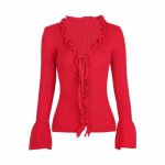 画像11: deep V lace collar cardigan sweater Vネックフリル付きカーディガン　セーター (11)