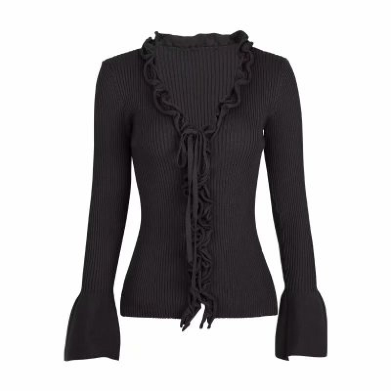 画像12: deep V lace collar cardigan sweater Vネックフリル付きカーディガン セーター (12)