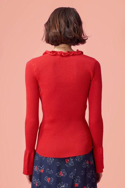 画像9: deep V lace collar cardigan sweater Vネックフリル付きカーディガン セーター (9)