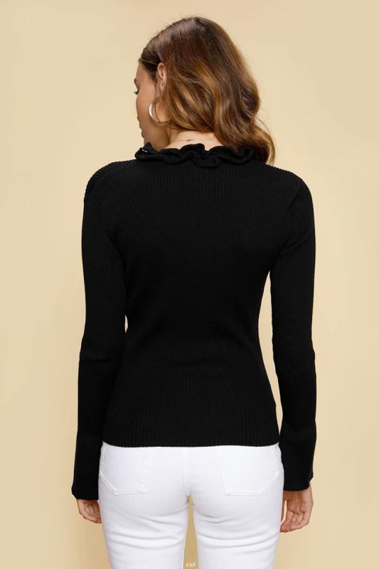 画像8: deep V lace collar cardigan sweater Vネックフリル付きカーディガン セーター (8)