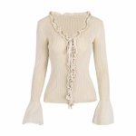 画像13: deep V lace collar cardigan sweater Vネックフリル付きカーディガン　セーター (13)