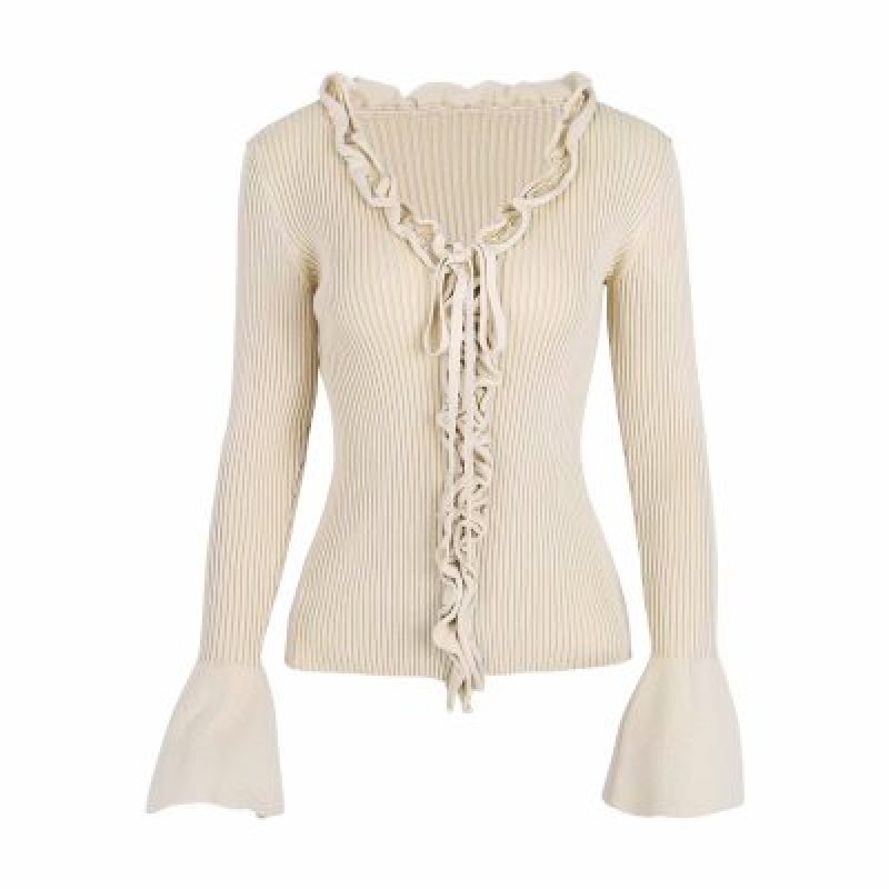 画像13: deep V lace collar cardigan sweater Vネックフリル付きカーディガン セーター (13)