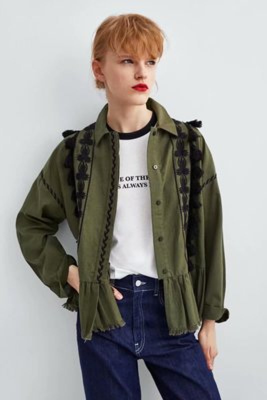 画像2: Green Military Boho Fringe Shirts ミリタリー アーミー フリンジ付シャツ (2)