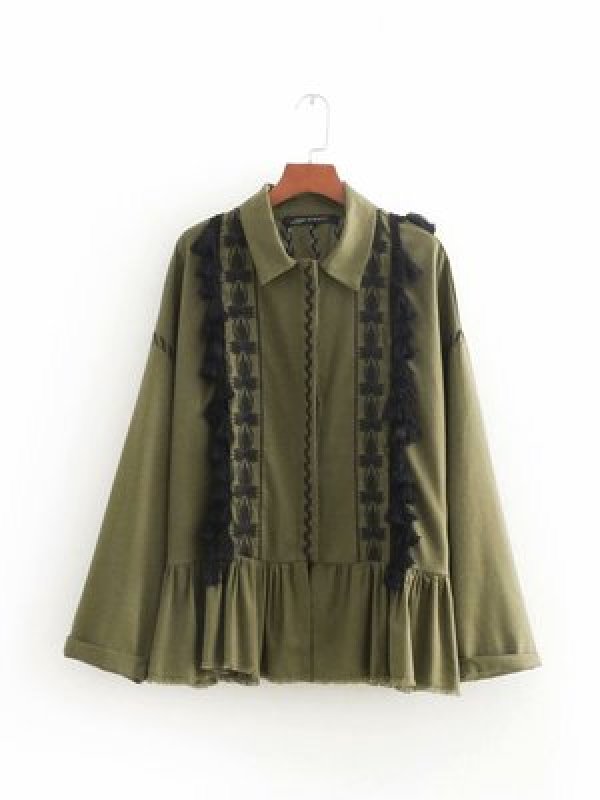 画像3: Green Military Boho Fringe Shirts ミリタリー アーミー フリンジ付シャツ (3)