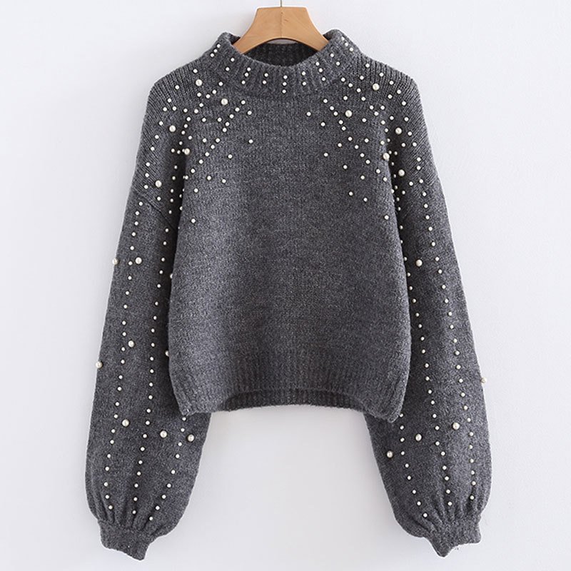 画像11: Pearl Hi-Neck Knit Pullover パール 真珠付ハイネックニット プルオーバー セーター (11)