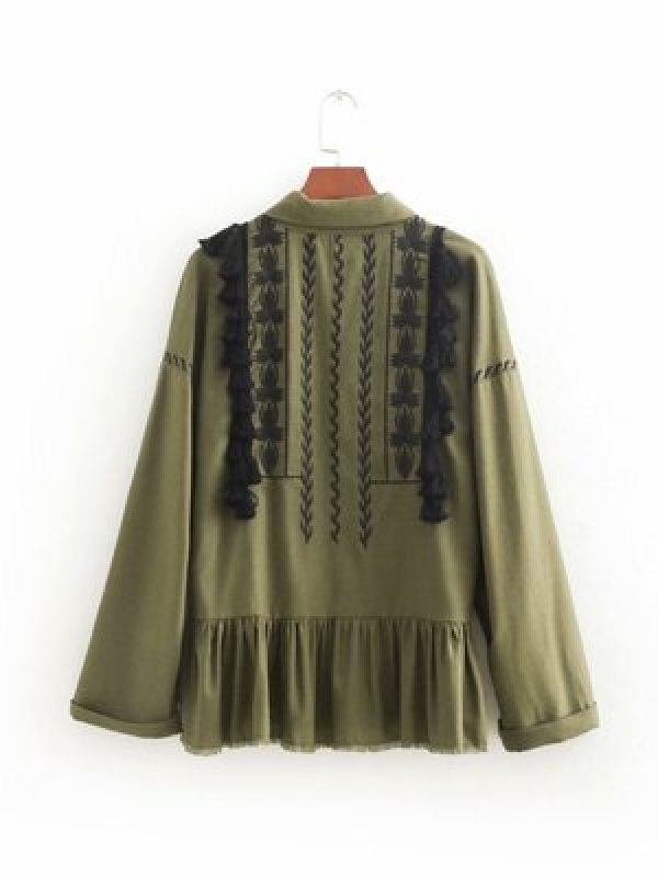 画像4: Green Military Boho Fringe Shirts ミリタリー アーミー フリンジ付シャツ (4)